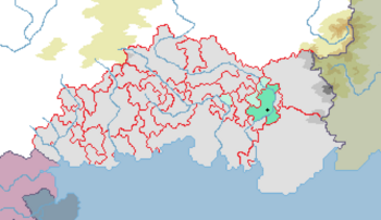 Location of Dauta in the Morei states, with affiliated local assemblies in light green.